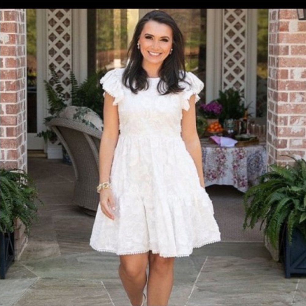 ANTONIO MELANI X KIMBERLY WHITMAN CORY Size 12 White Embroidered Floral Dress